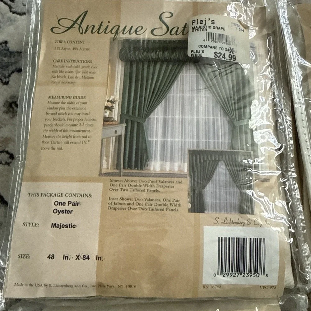 S. Lichtenberg Lot Ivory Window Curtain 90s- 2 Valance/Jabots 4 Panels Retro USA